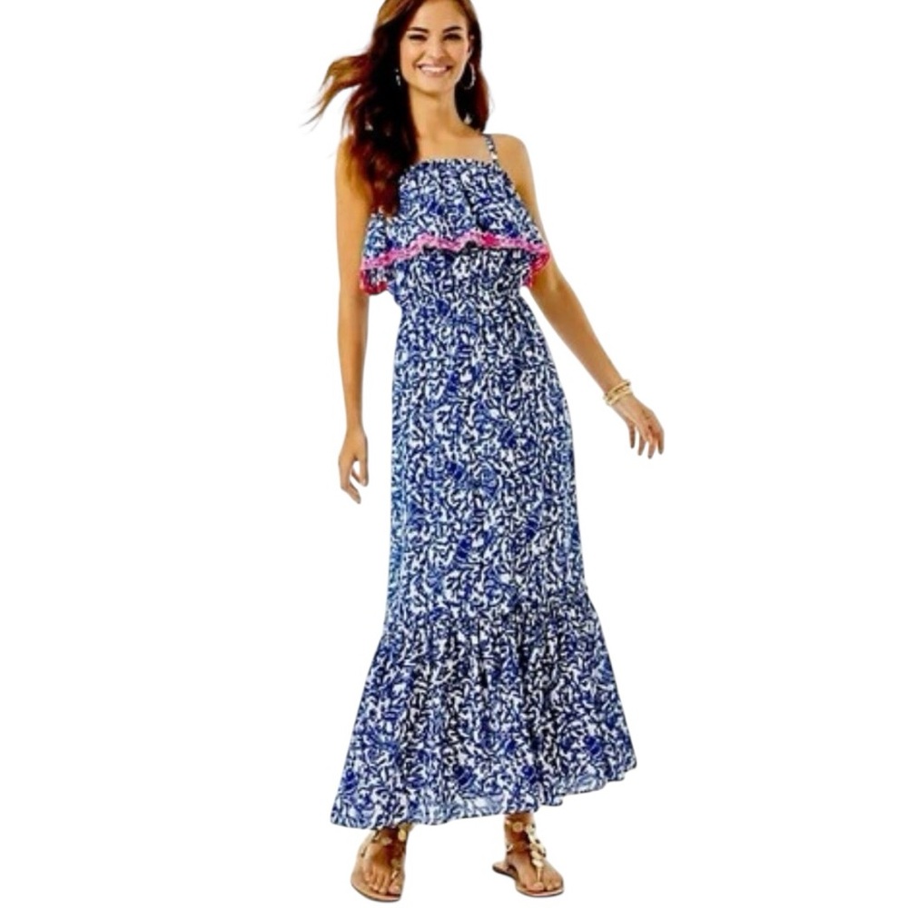 Lilly Pulitzer Vibrant Adia Maxi Dress Women’s Size Small Aquatic Print
